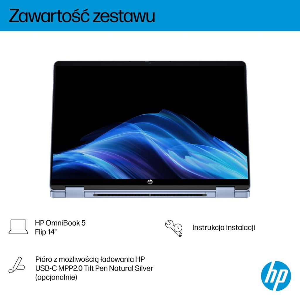 HP OmniBook 5 Flip 14-fp0004nw Intel Core 5 120U 2-in-1 Laptop 35.6 cm (14") 2K Touchscreen 16 GB LPDDR5 SDRAM 512 GB SSD Wi-Fi 6 (802.11ax) Windows 11 Home Blue