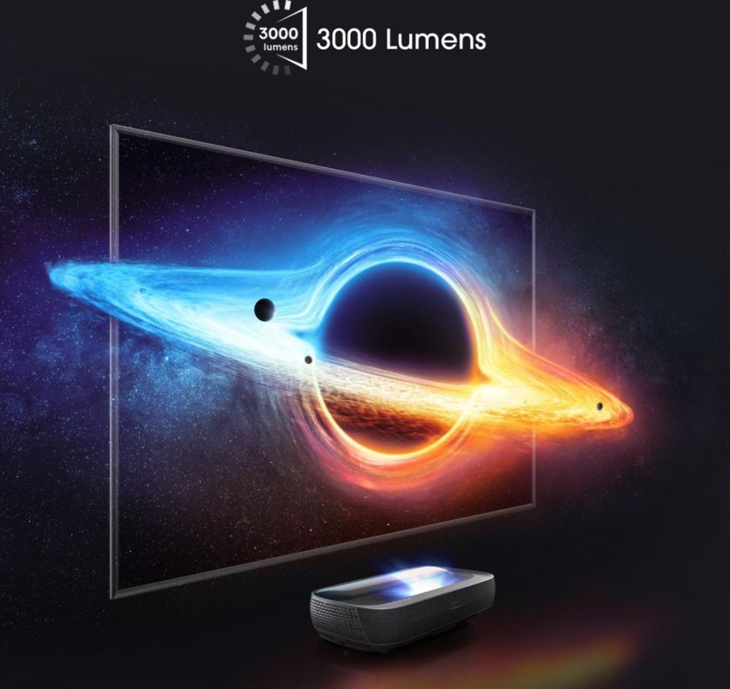 Hisense 120L9HA projection TV Ultra short throw projector 3000 ANSI lumens DLP UHD 4K (3840x2160) Black, Dark Grey